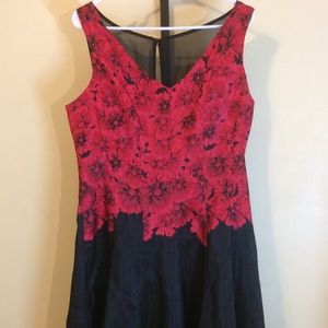 Julian Taylor Red Black Floral Sleeveless Dress 14